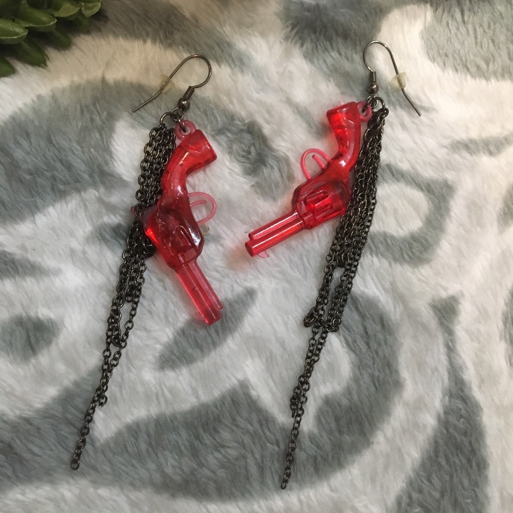 Hot Topic Red Gun Pistol Chain Earrings Rocker